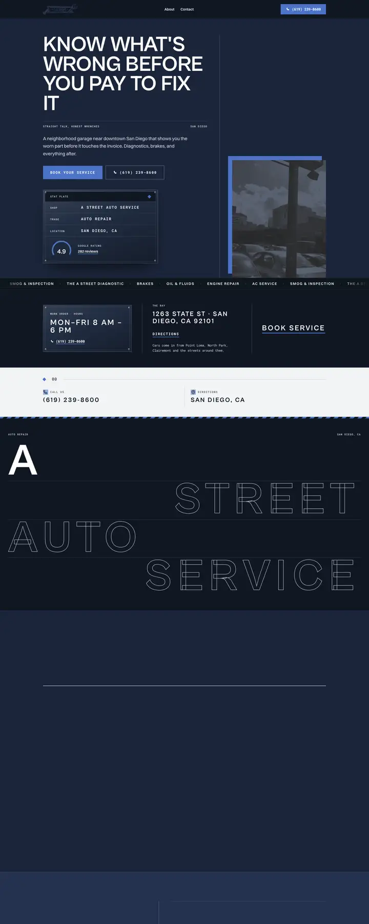 Free preview of a website for A Street Auto Service, built by Ready StoreFront (not affiliated)