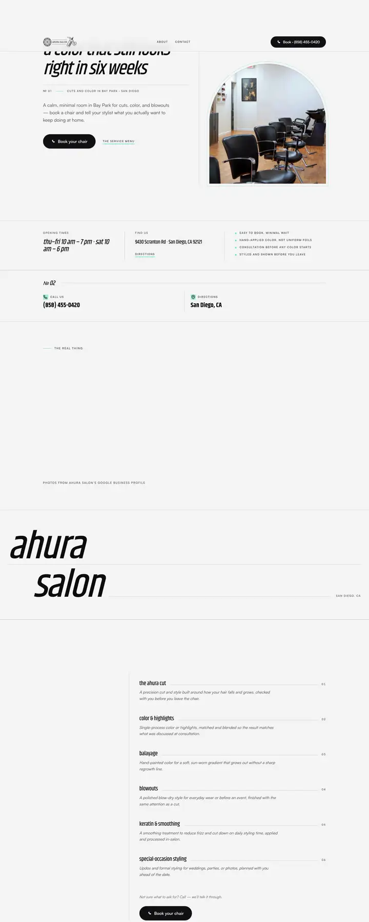 Free preview of a website for Ahura Salon, built by Ready StoreFront (not affiliated)