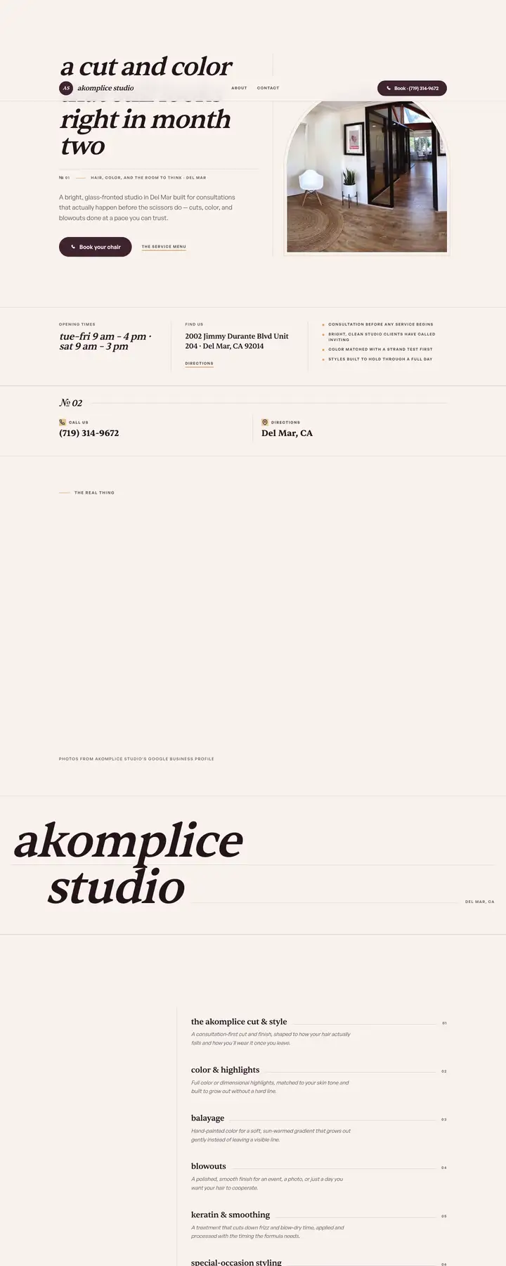 Free preview of a website for Akomplice Studio, built by Ready StoreFront (not affiliated)