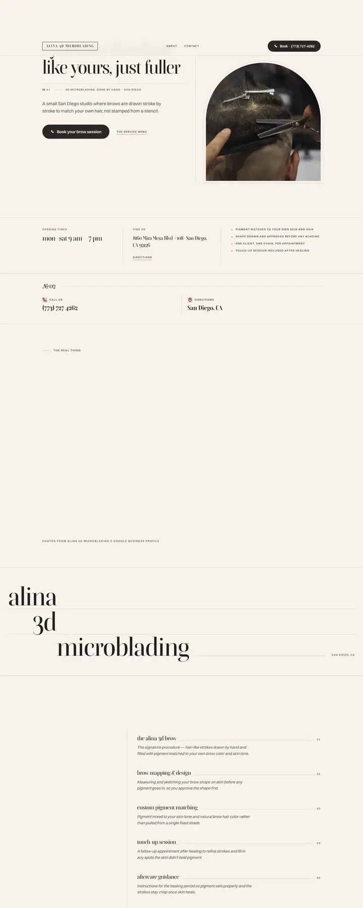 Free preview of a website for Alina 3D Microblading, built by Ready StoreFront (not affiliated)