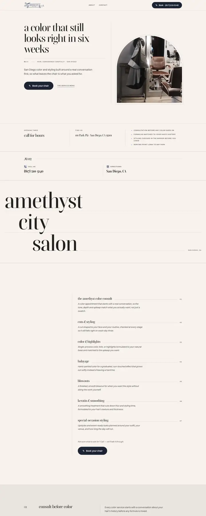 Free preview of a website for Amethyst City Salon, built by Ready StoreFront (not affiliated)