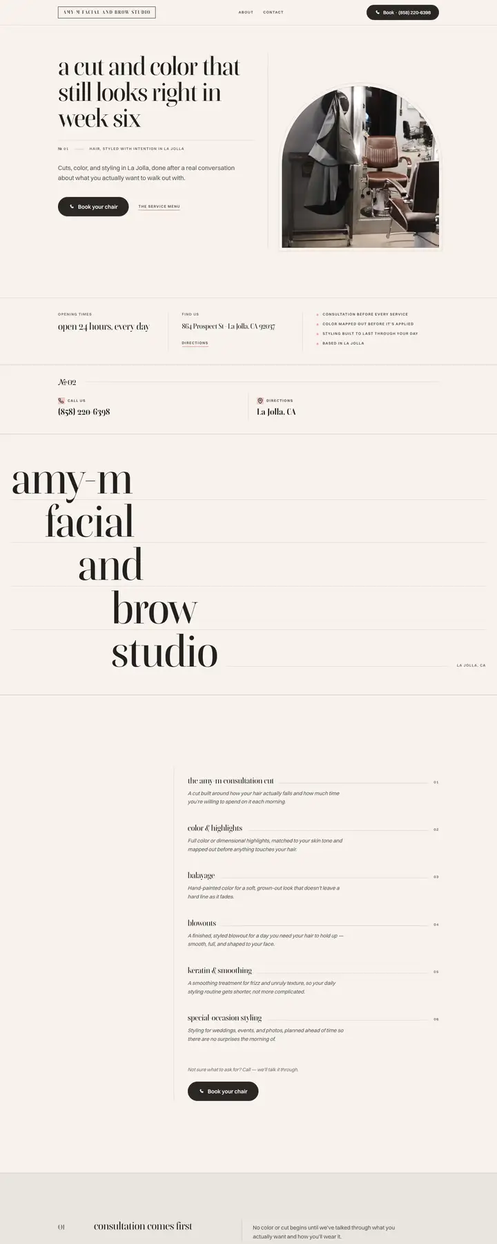 Free preview of a website for Amy-M Facial and Brow Studio, built by Ready StoreFront (not affiliated)