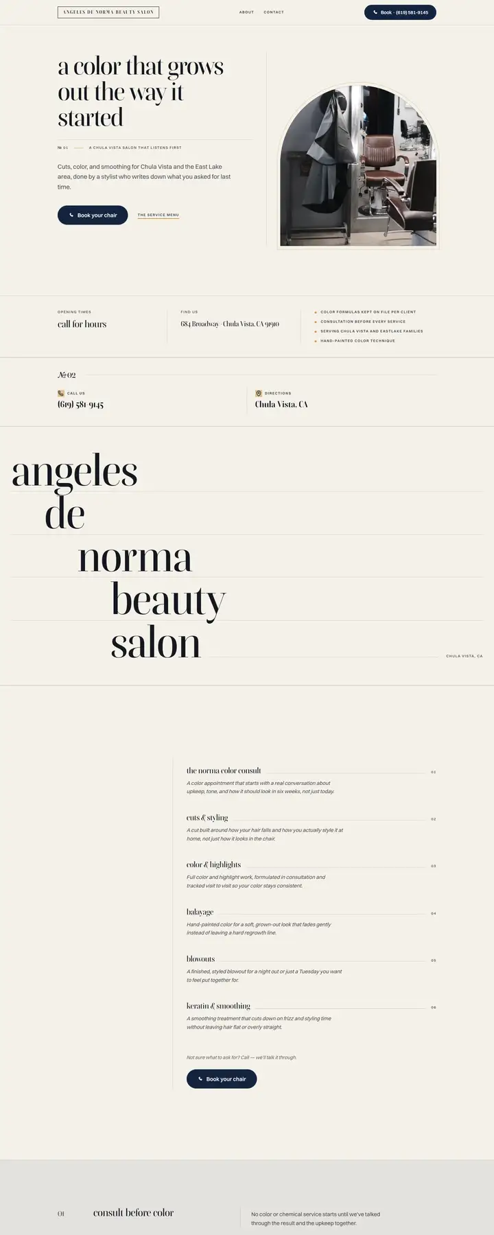 Free preview of a website for Angeles De Norma Beauty Salon, built by Ready StoreFront (not affiliated)