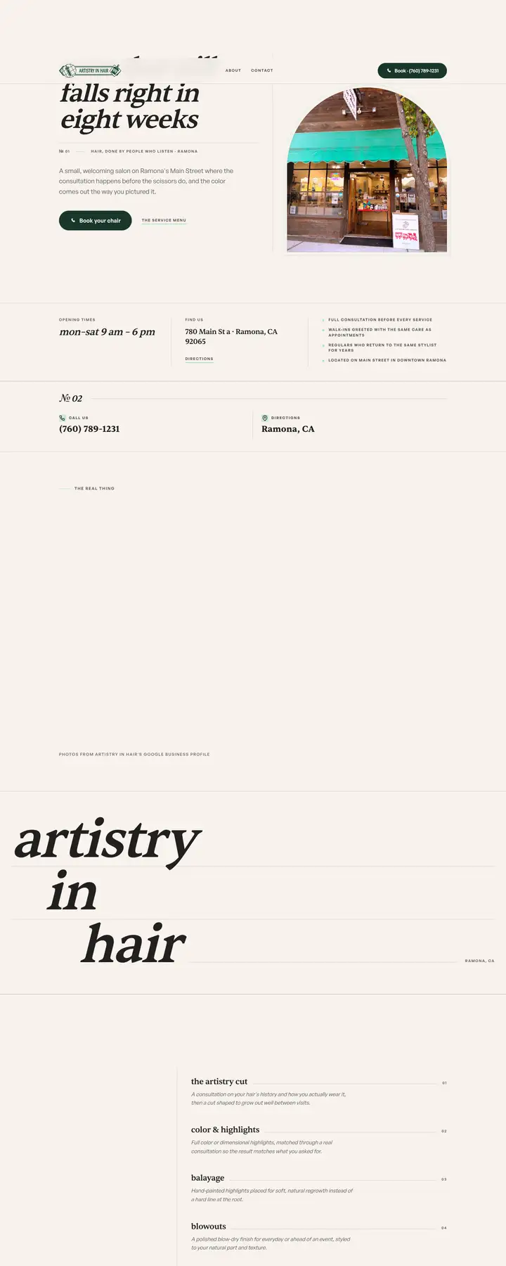 Free preview of a website for Artistry in Hair, built by Ready StoreFront (not affiliated)