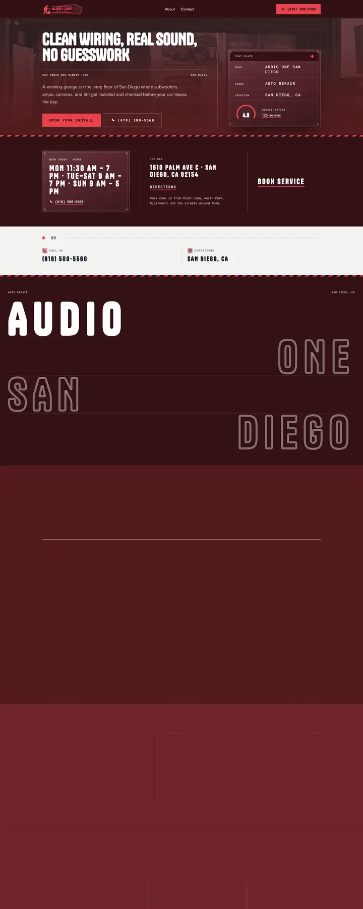 Free preview of a website for Audio One San Diego, built by Ready StoreFront (not affiliated)