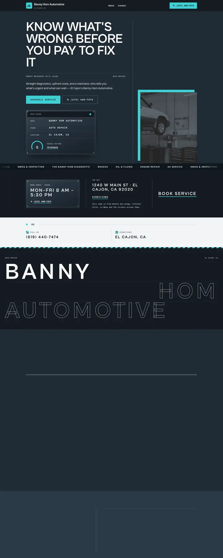 Free preview of a website for Banny Hom Automotive, built by Ready StoreFront (not affiliated)