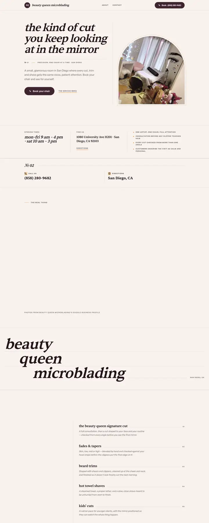 Free preview of a website for Beauty Queen Microblading, built by Ready StoreFront (not affiliated)