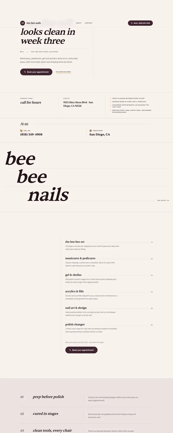 Free preview of a website for Bee Bee Nails, built by Ready StoreFront (not affiliated)