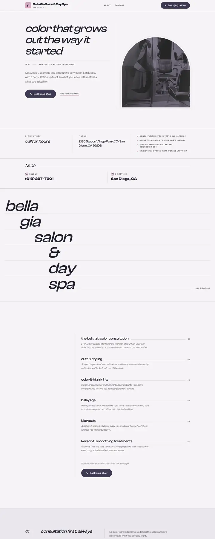Free preview of a website for Bella Gia Salon & Day Spa, built by Ready StoreFront (not affiliated)