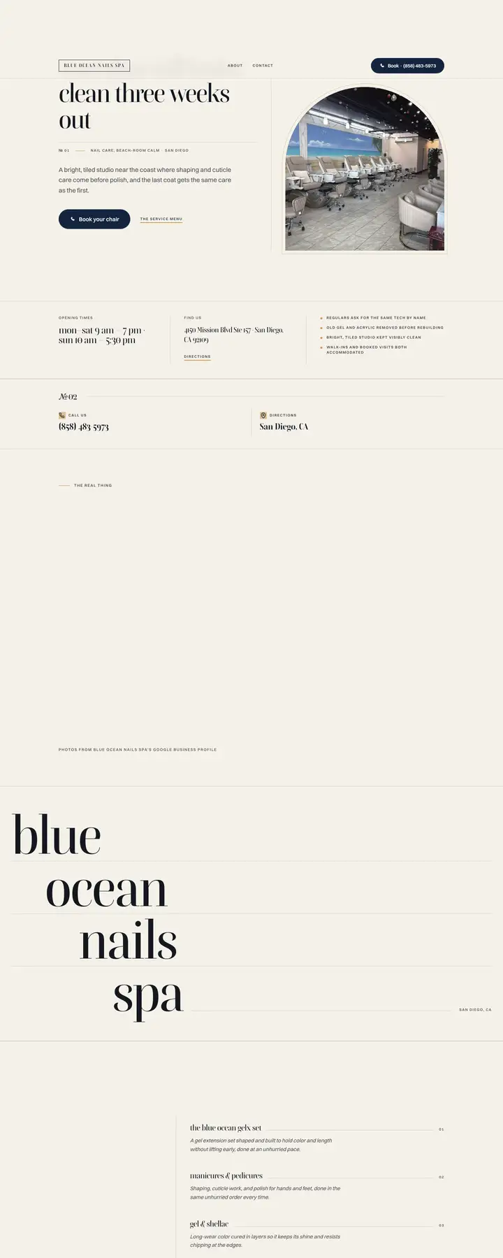 Free preview of a website for Blue Ocean Nails Spa, built by Ready StoreFront (not affiliated)