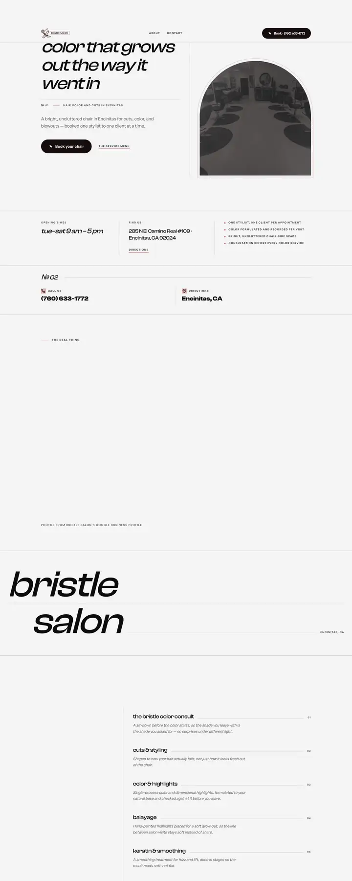 Free preview of a website for Bristle Salon, built by Ready StoreFront (not affiliated)