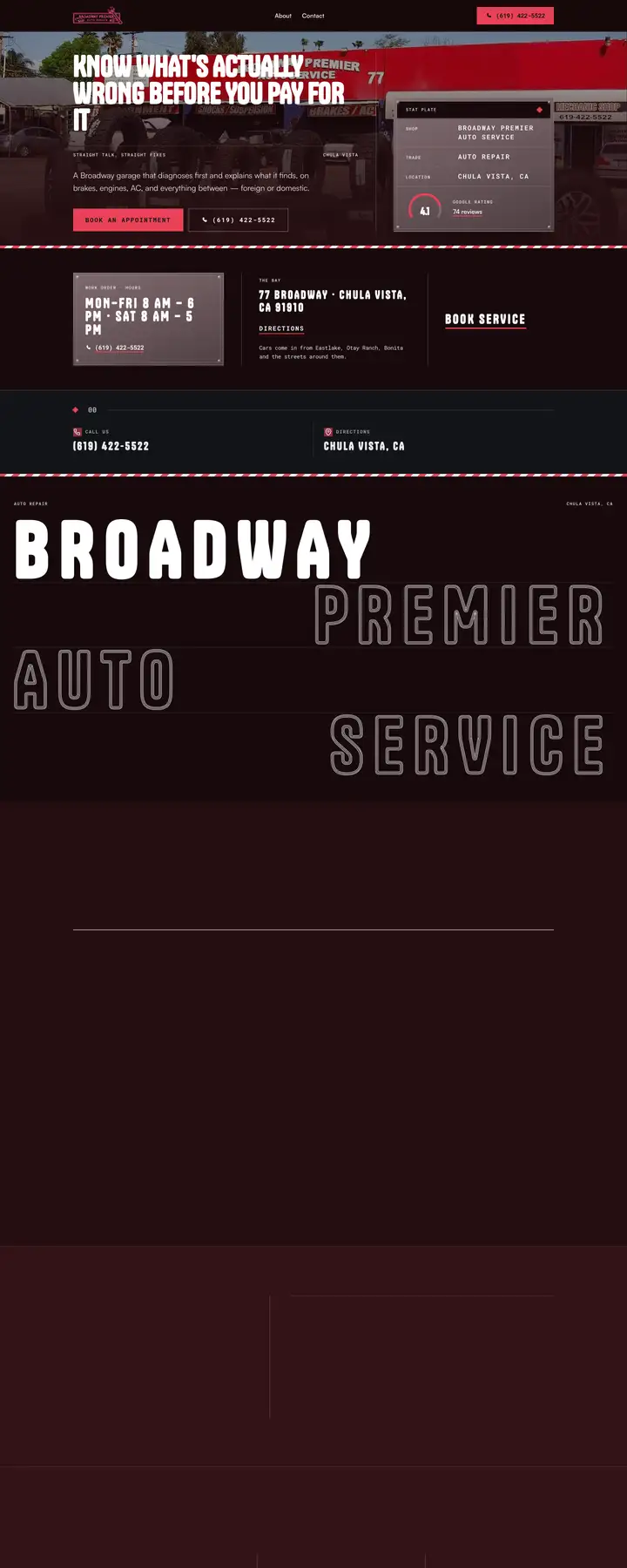 Free preview of a website for Broadway Premier Auto Service, built by Ready StoreFront (not affiliated)