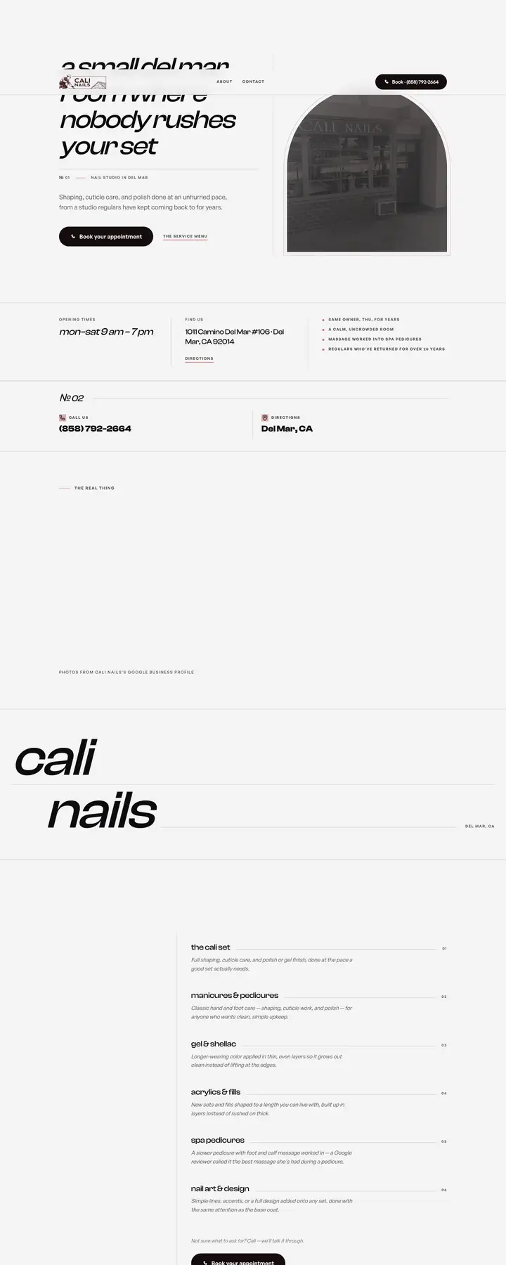 Free preview of a website for Cali Nails, built by Ready StoreFront (not affiliated)