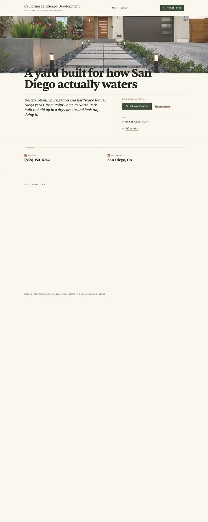 Free preview of a website for California Landscape Development, built by Ready StoreFront (not affiliated)