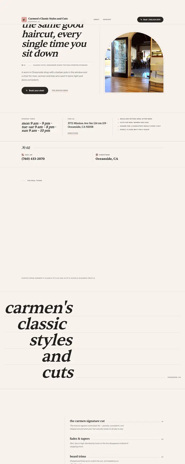 Free preview of a website for Carmen's Classic Styles and Cuts, built by Ready StoreFront (not affiliated)