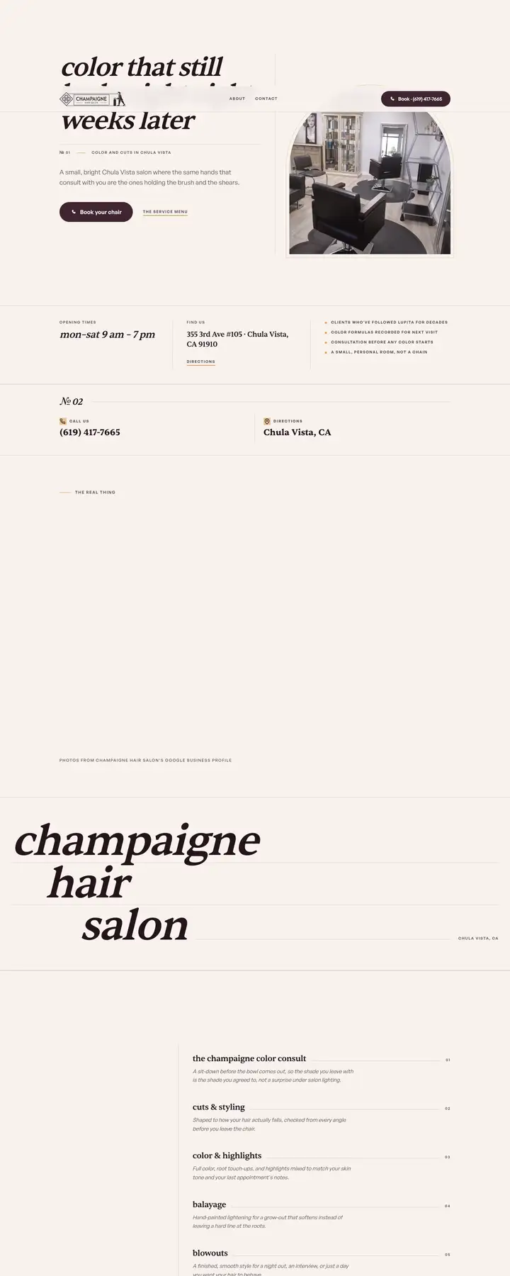 Free preview of a website for Champaigne Hair Salon, built by Ready StoreFront (not affiliated)