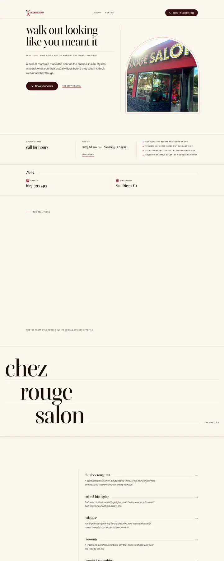 Free preview of a website for Chez Rouge Salon, built by Ready StoreFront (not affiliated)