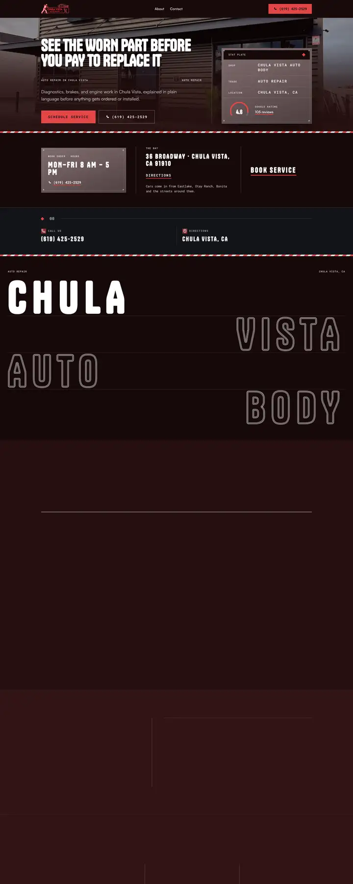 Free preview of a website for Chula Vista Auto Body, built by Ready StoreFront (not affiliated)