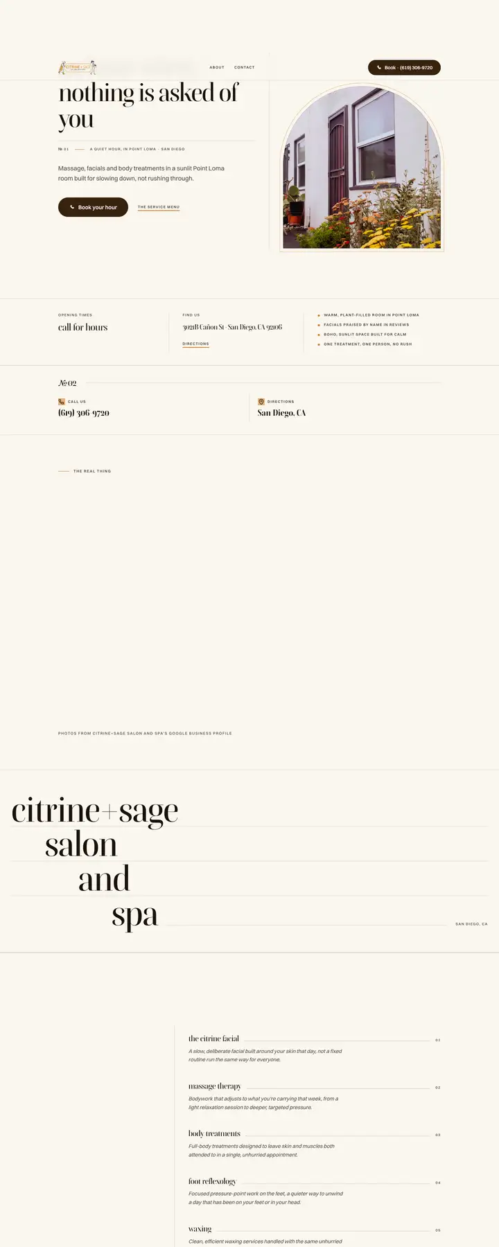 Free preview of a website for Citrine+sage Salon and Spa, built by Ready StoreFront (not affiliated)