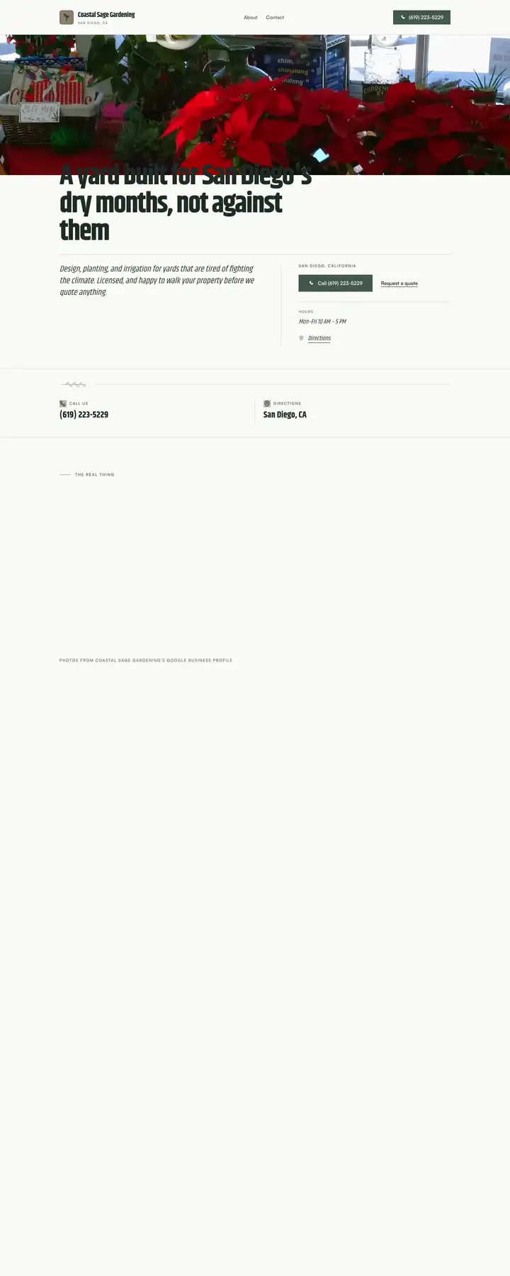 Free preview of a website for Coastal Sage Gardening, built by Ready StoreFront (not affiliated)