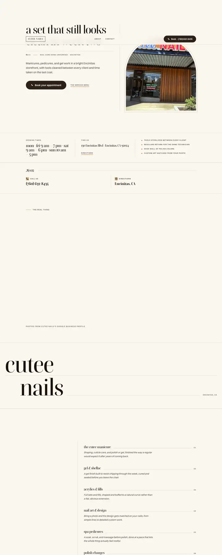 Free preview of a website for Cutee Nails, built by Ready StoreFront (not affiliated)
