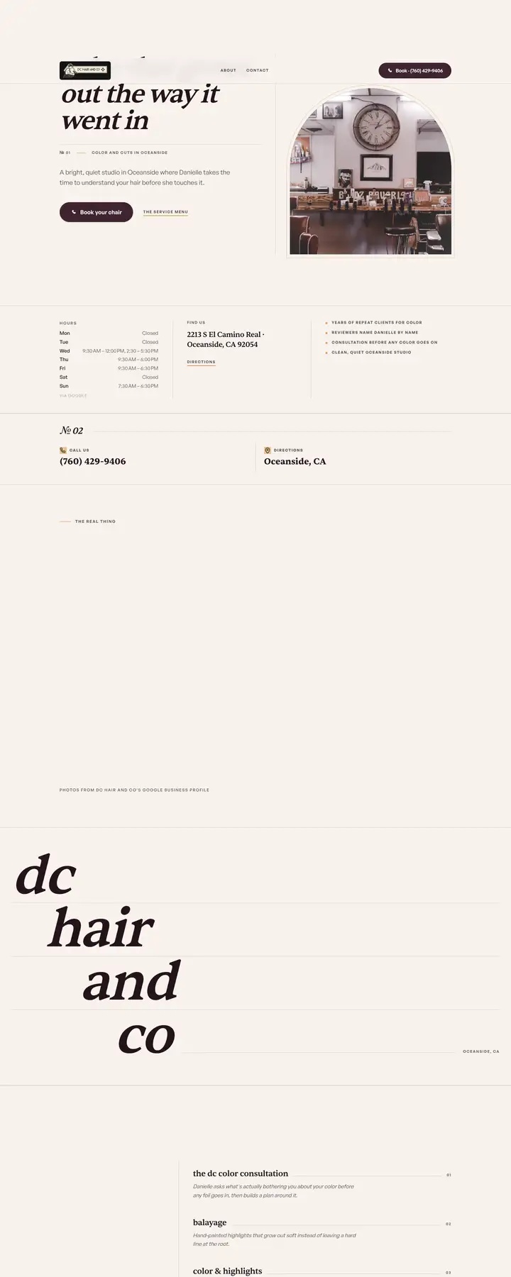 Free preview of a website for DC Hair and Co, built by Ready StoreFront (not affiliated)