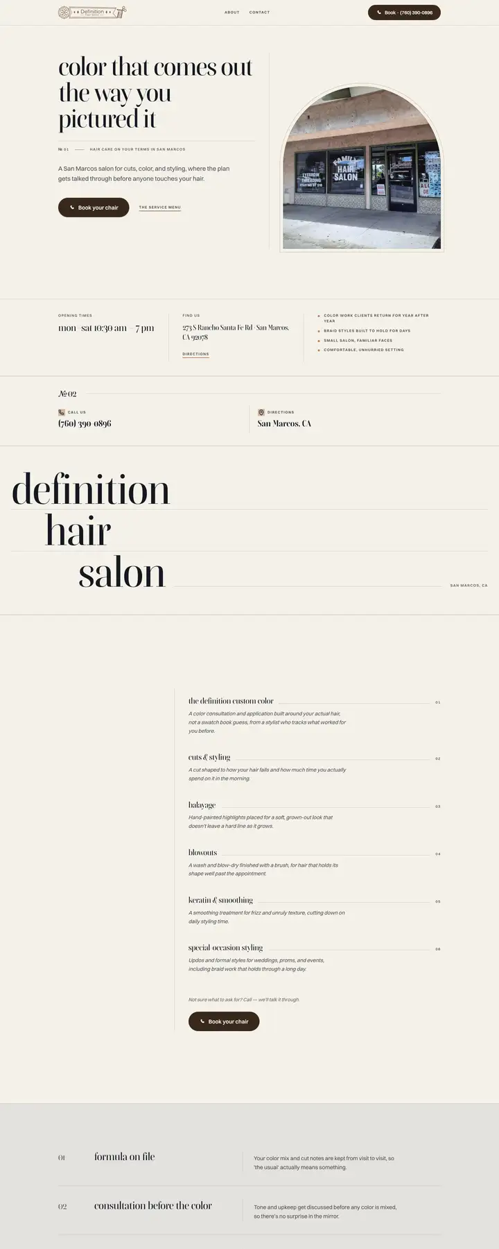 Free preview of a website for Definition Hair Salon, built by Ready StoreFront (not affiliated)