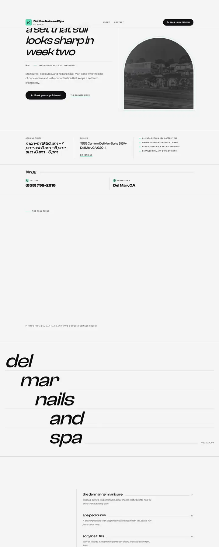 Free preview of a website for Del Mar Nails and Spa, built by Ready StoreFront (not affiliated)