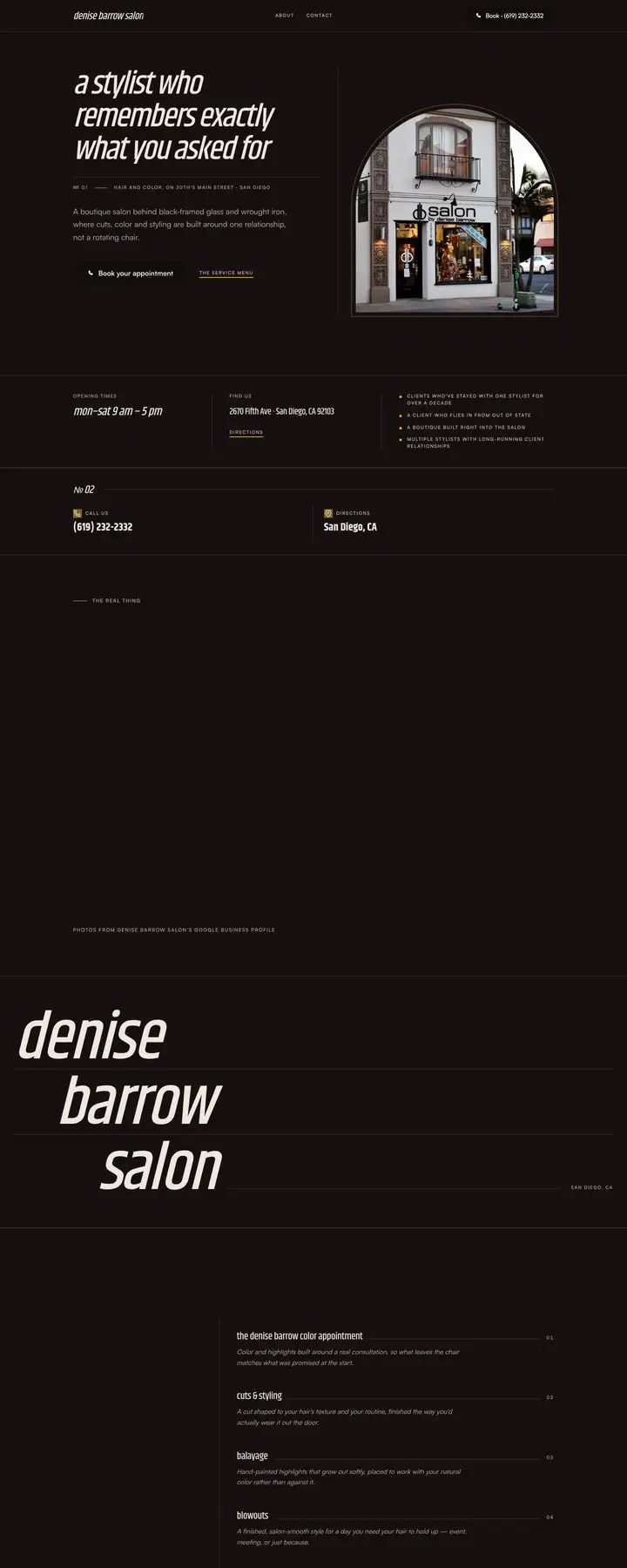 Free preview of a website for Denise Barrow Salon, built by Ready StoreFront (not affiliated)