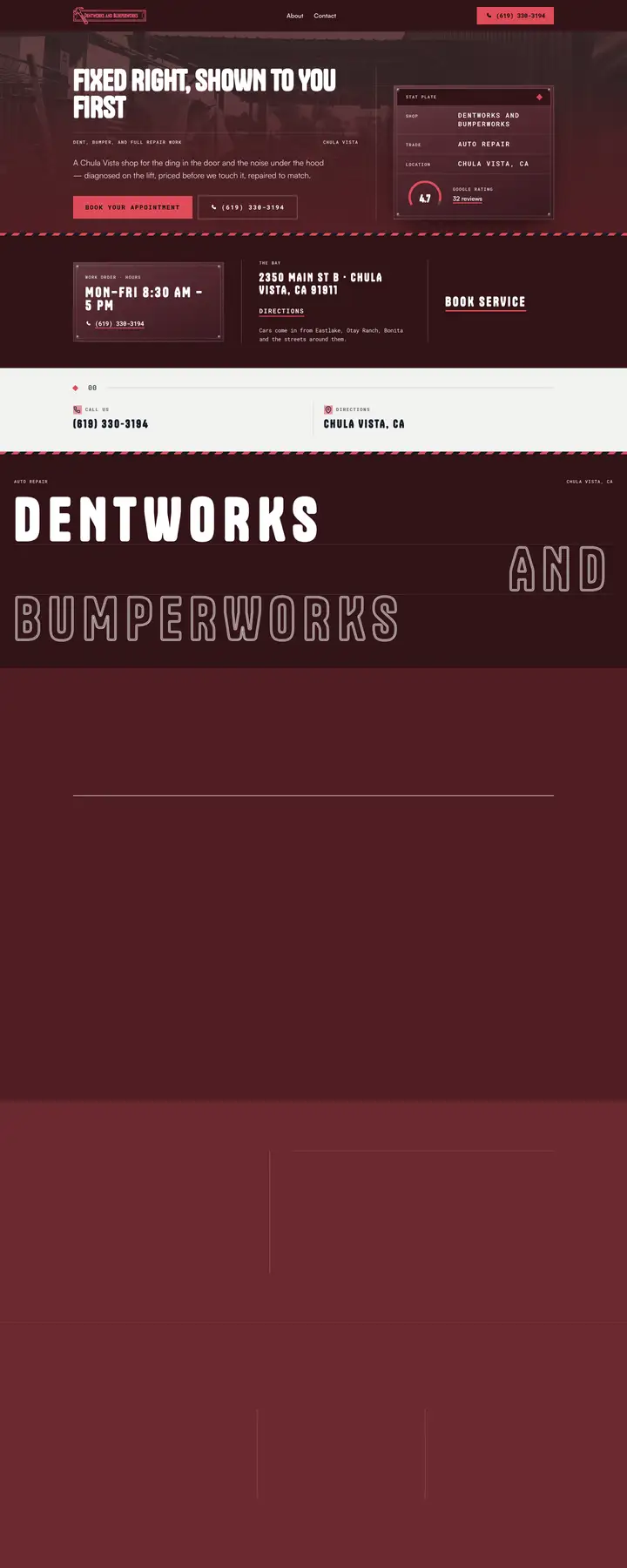Free preview of a website for Dentworks and Bumperworks, built by Ready StoreFront (not affiliated)