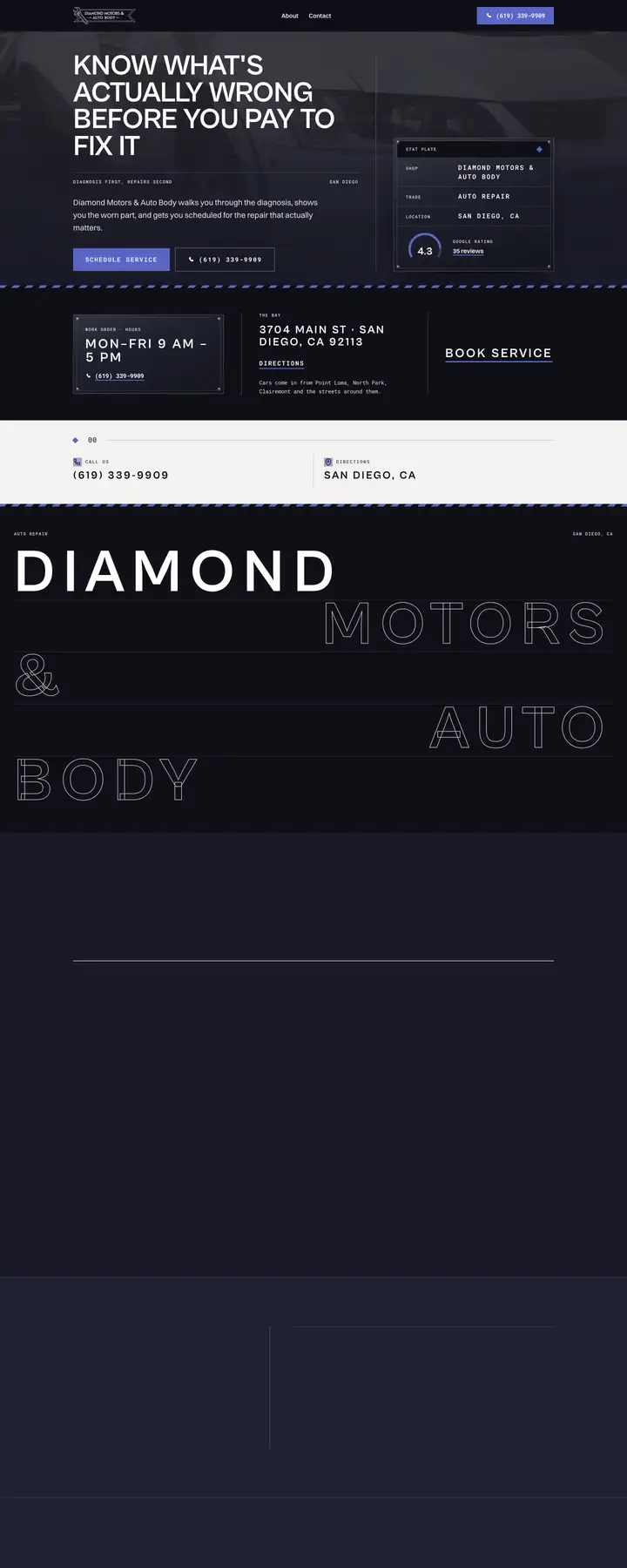 Free preview of a website for Diamond Motors & Auto Body, built by Ready StoreFront (not affiliated)