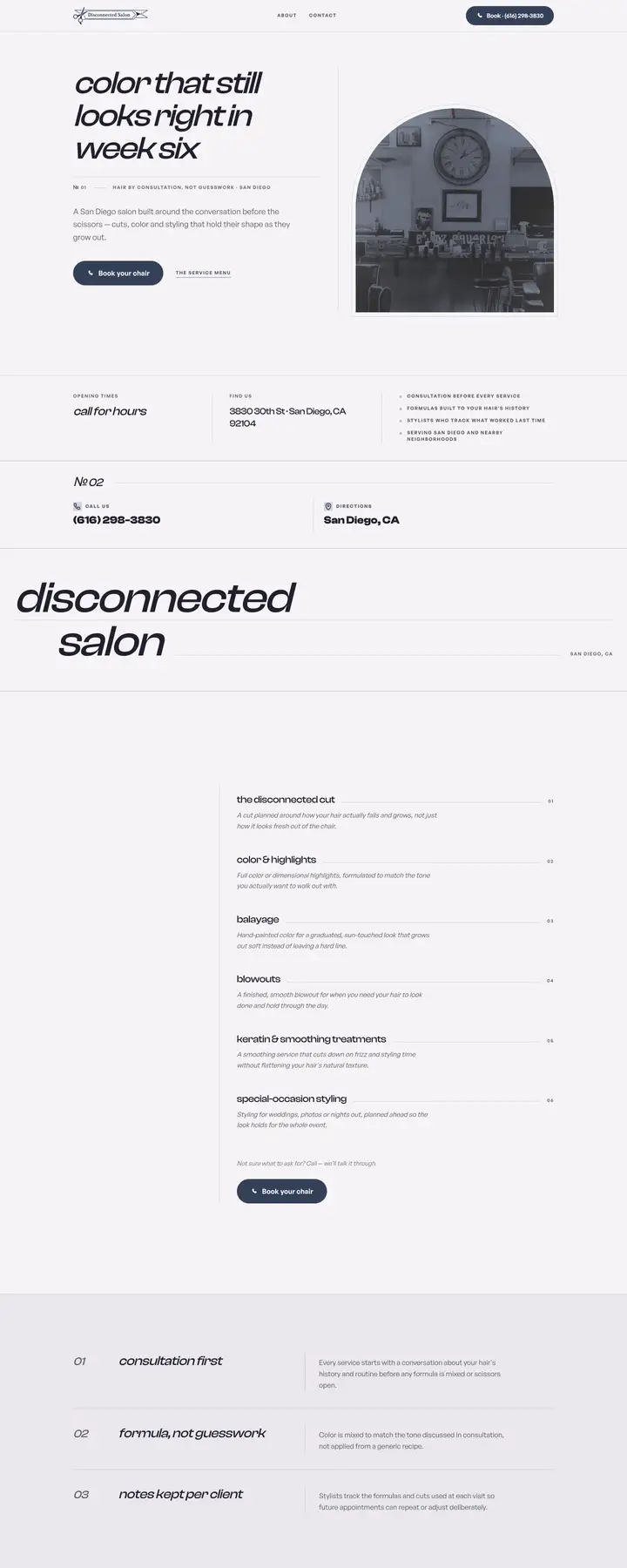 Free preview of a website for Disconnected Salon, built by Ready StoreFront (not affiliated)