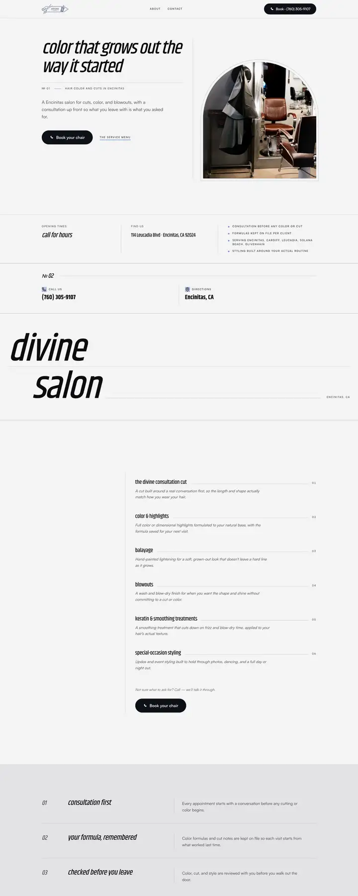 Free preview of a website for Divine Salon, built by Ready StoreFront (not affiliated)