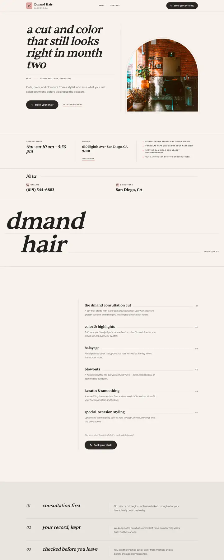 Free preview of a website for Dmand Hair, built by Ready StoreFront (not affiliated)