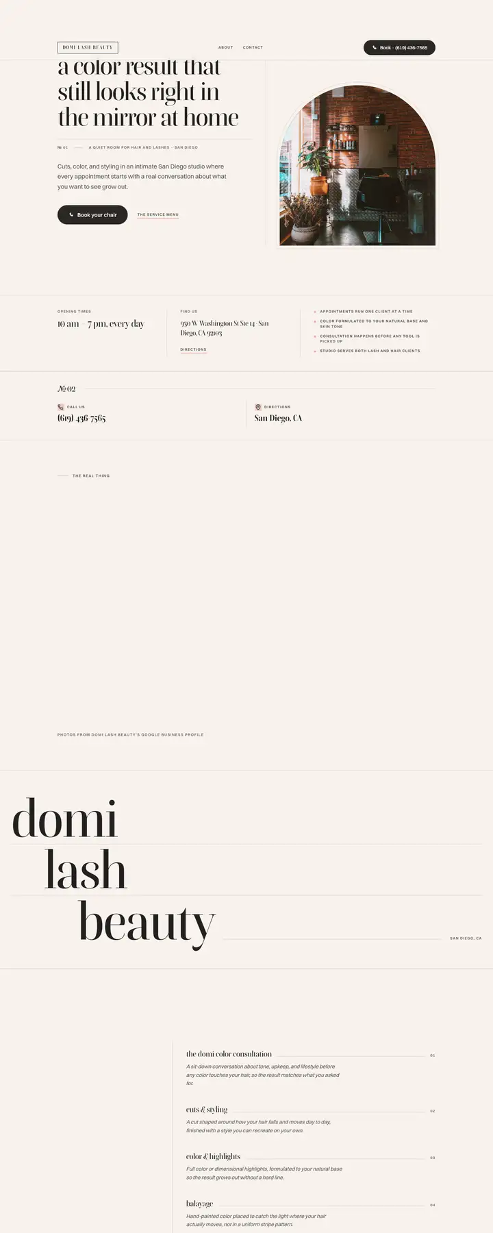 Free preview of a website for Domi Lash Beauty, built by Ready StoreFront (not affiliated)