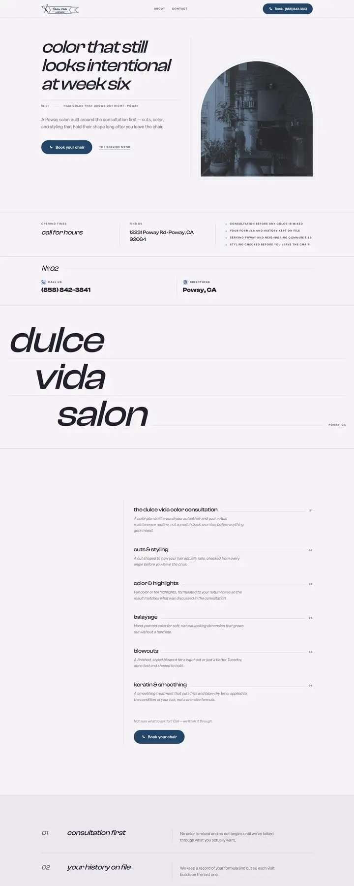 Free preview of a website for Dulce Vida Salon, built by Ready StoreFront (not affiliated)