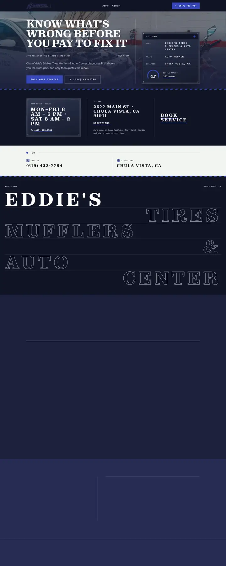 Free preview of a website for Eddie's Tires Mufflers & Auto Center, built by Ready StoreFront (not affiliated)