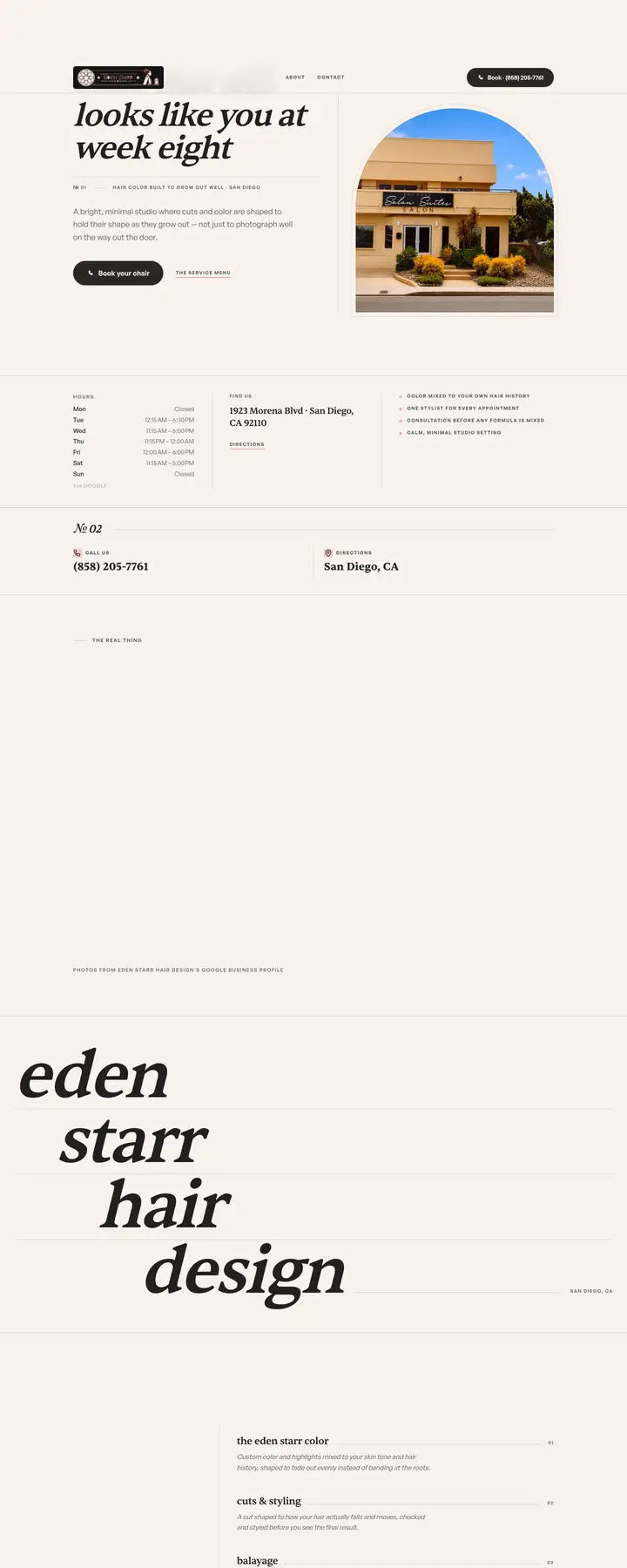 Free preview of a website for Eden Starr Hair Design, built by Ready StoreFront (not affiliated)