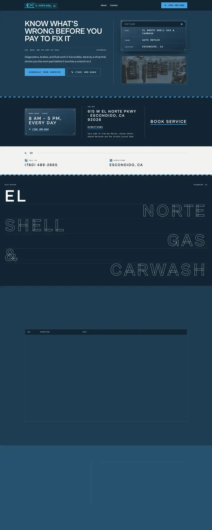 Free preview of a website for El Norte Shell Gas & Carwash, built by Ready StoreFront (not affiliated)