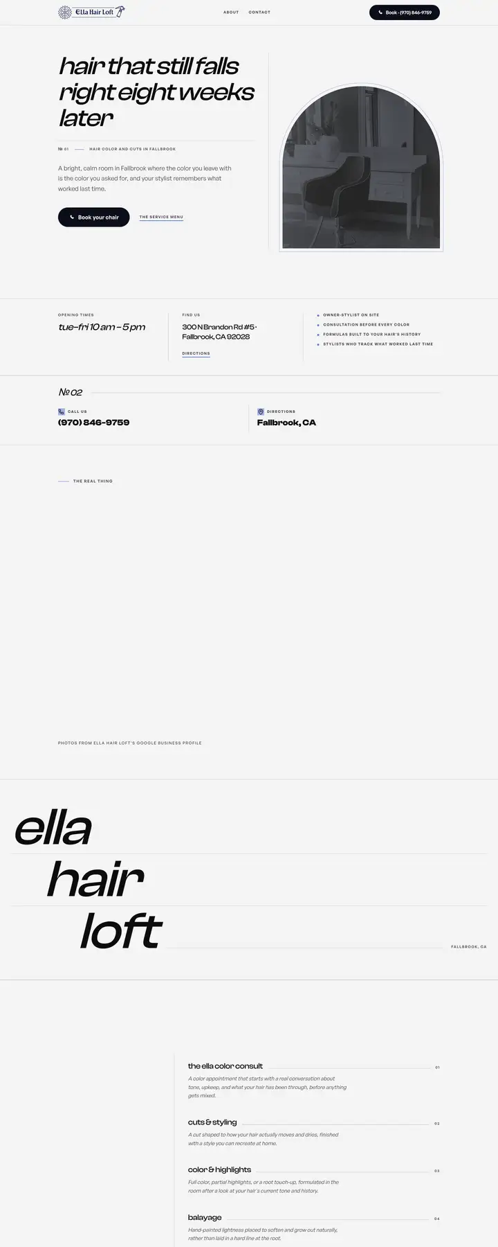 Free preview of a website for Ella Hair Loft, built by Ready StoreFront (not affiliated)
