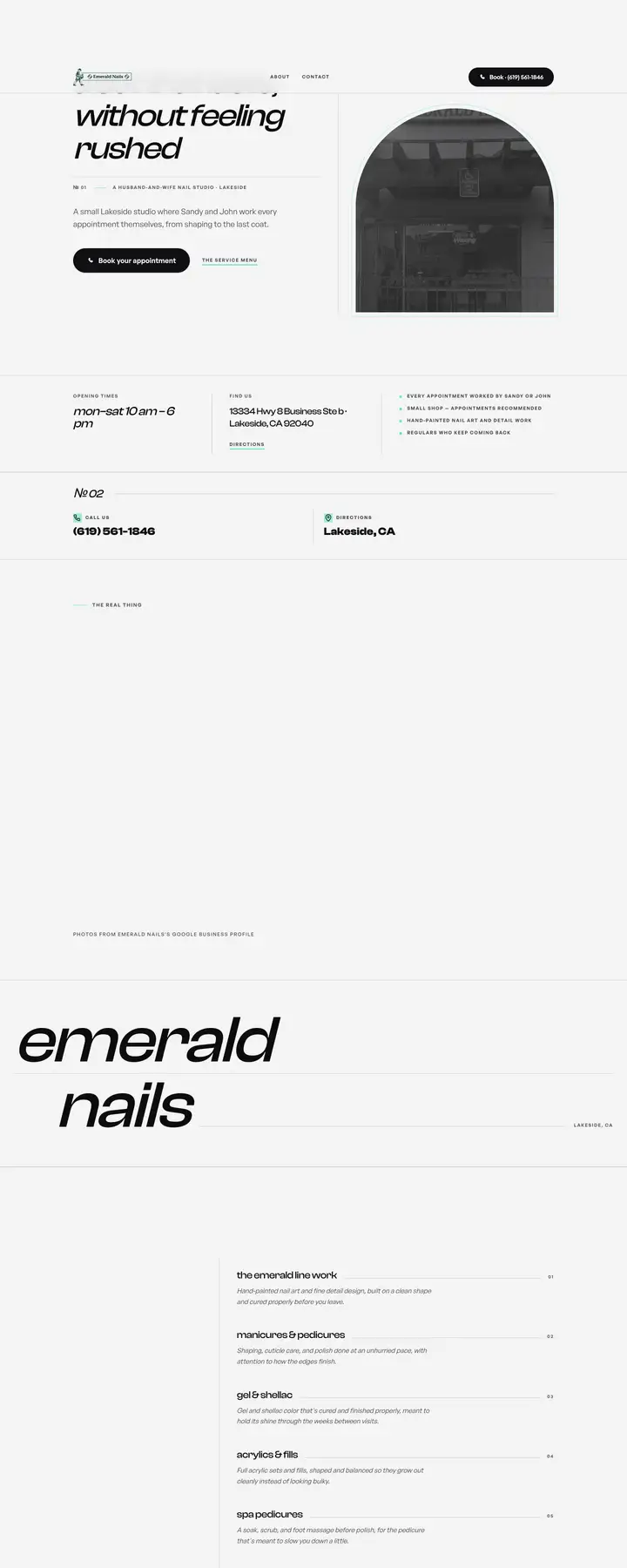 Free preview of a website for Emerald Nails, built by Ready StoreFront (not affiliated)
