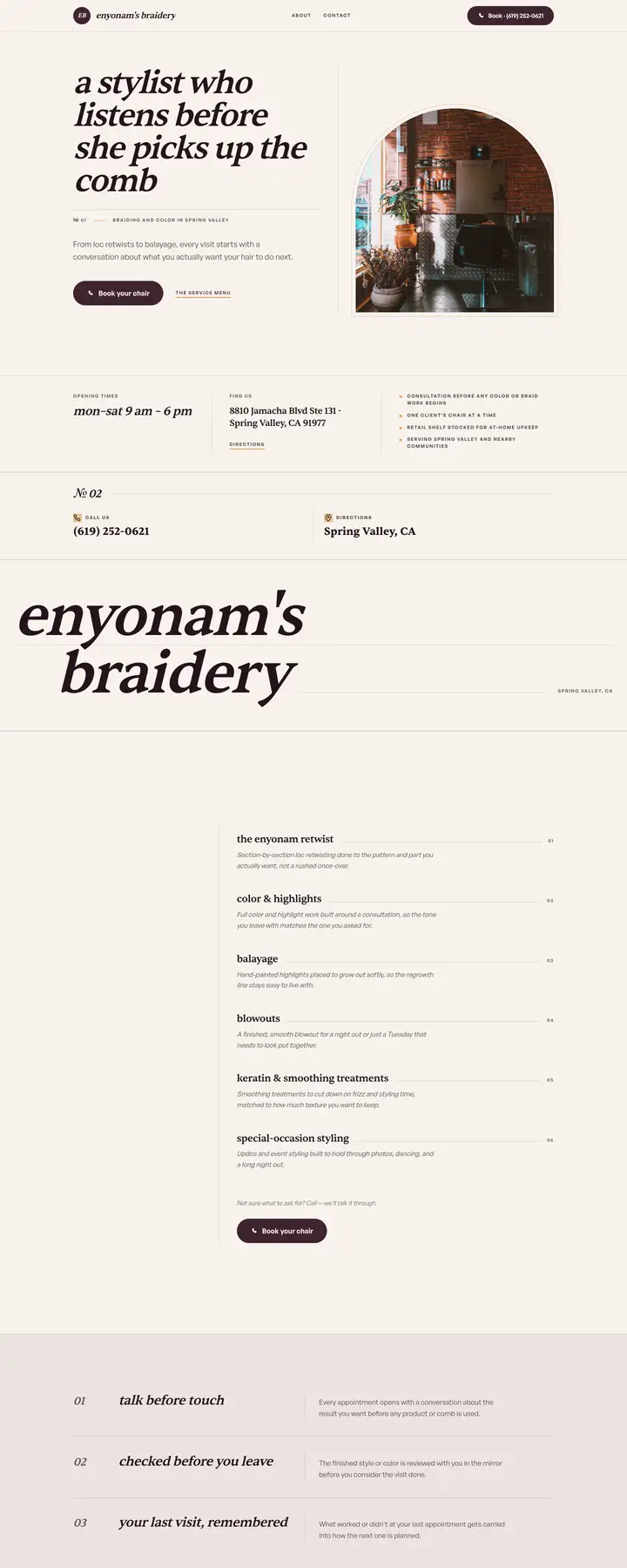 Free preview of a website for Enyonam's Braidery, built by Ready StoreFront (not affiliated)