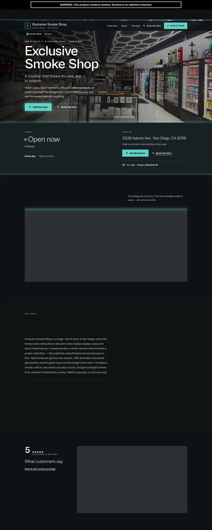 Free preview of a website for Exclusive Smoke Shop, built by Ready StoreFront (not affiliated)