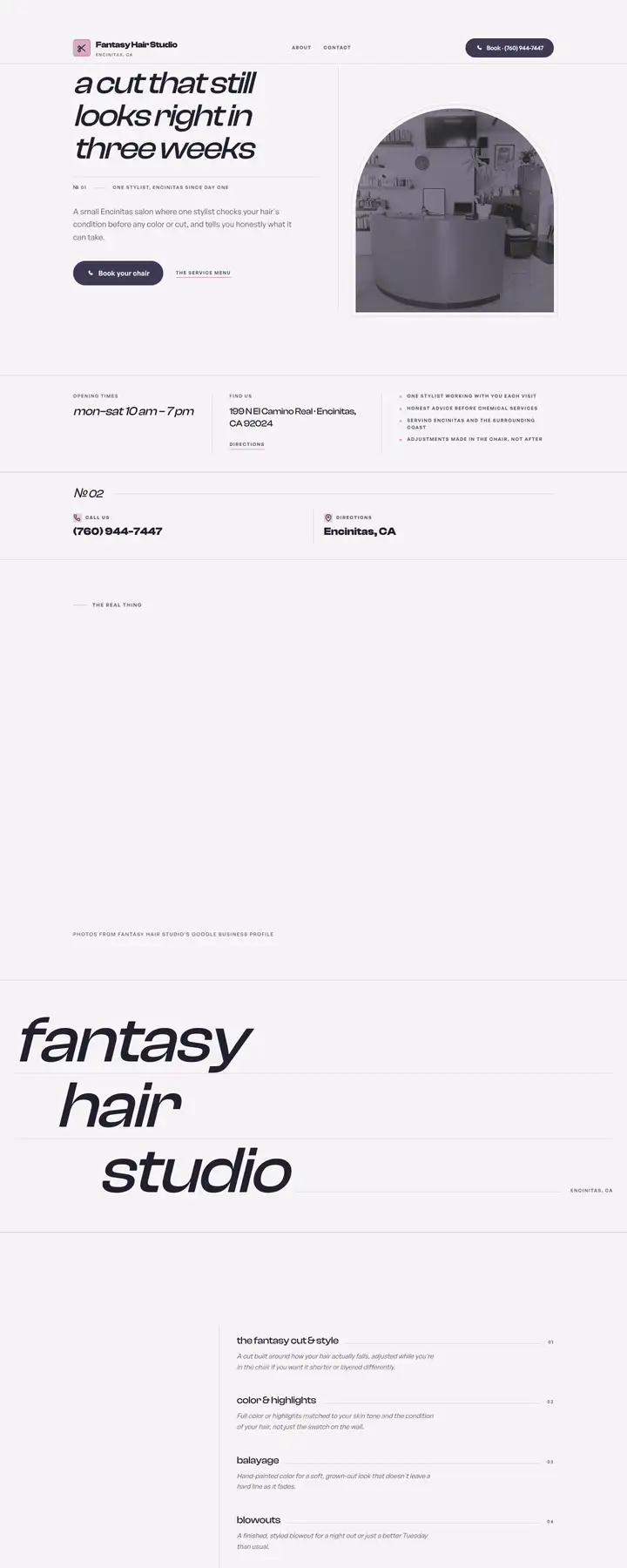 Free preview of a website for Fantasy Hair Studio, built by Ready StoreFront (not affiliated)