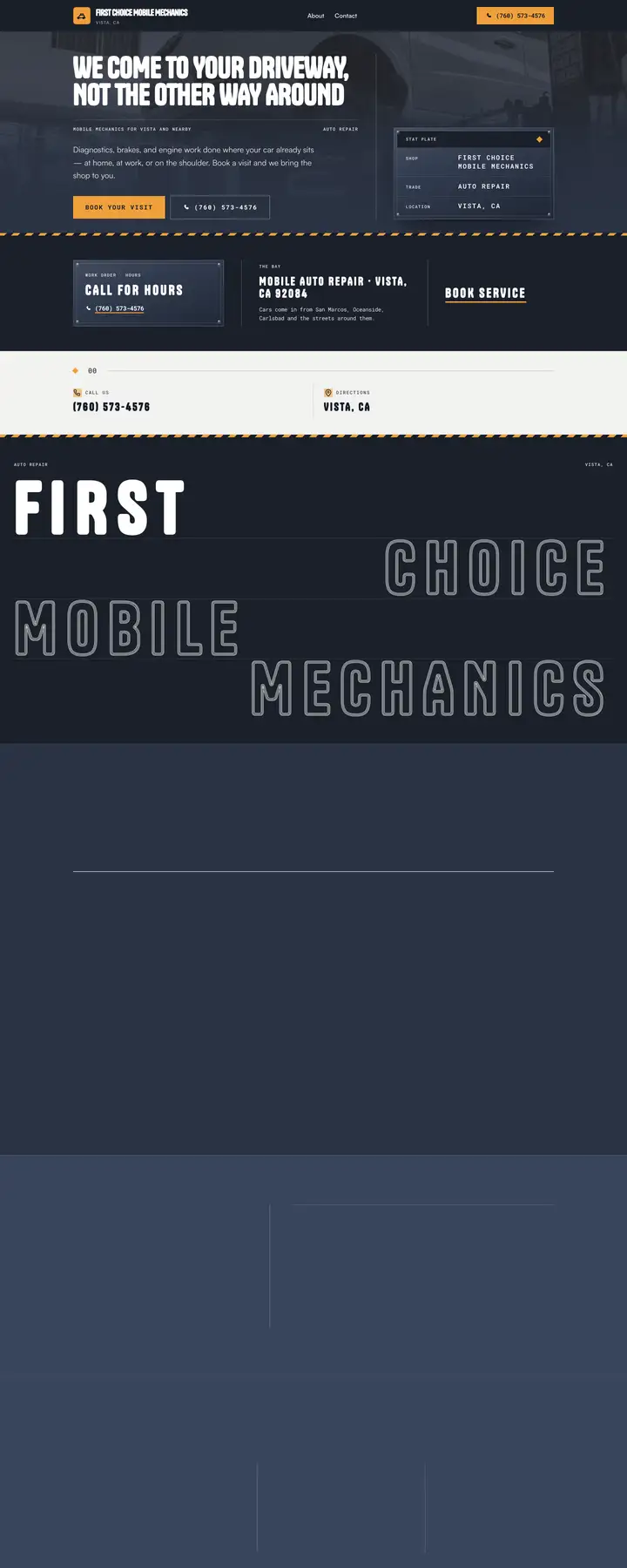 Free preview of a website for First Choice Mobile Mechanics, built by Ready StoreFront (not affiliated)