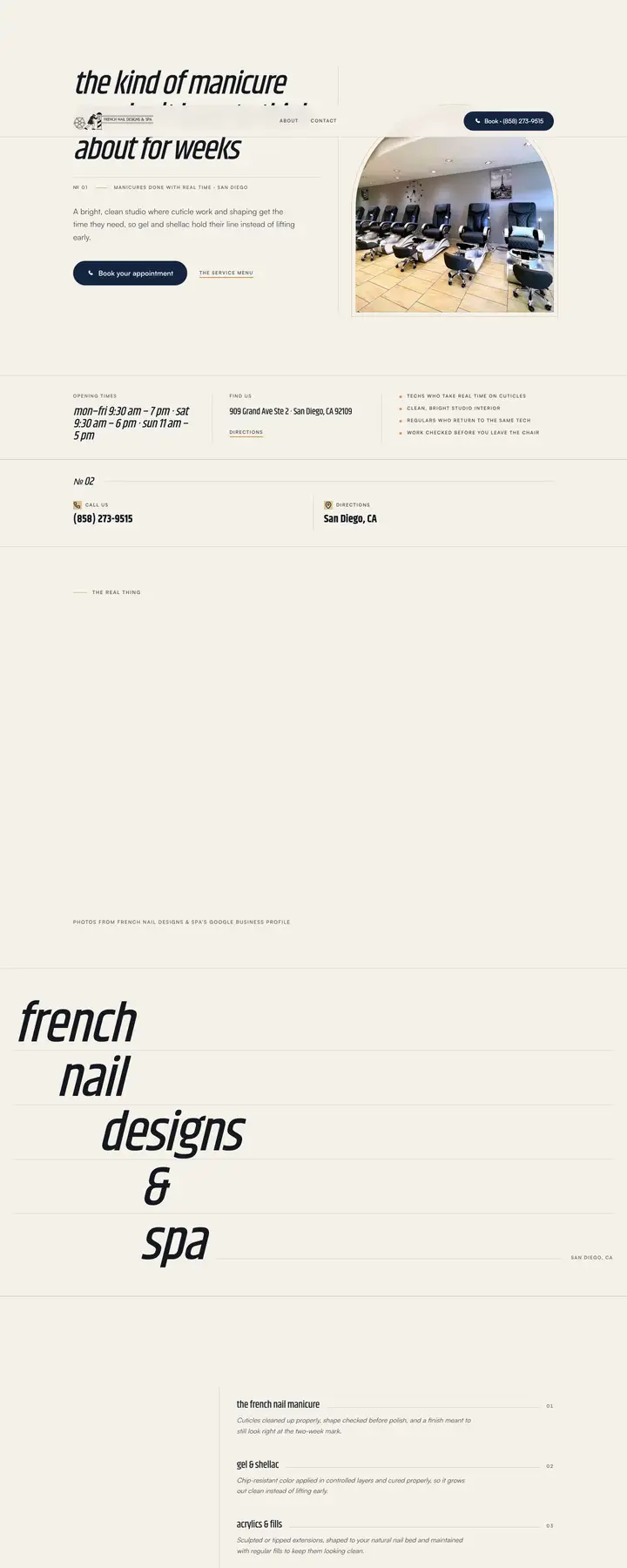 Free preview of a website for French Nail Designs & Spa, built by Ready StoreFront (not affiliated)