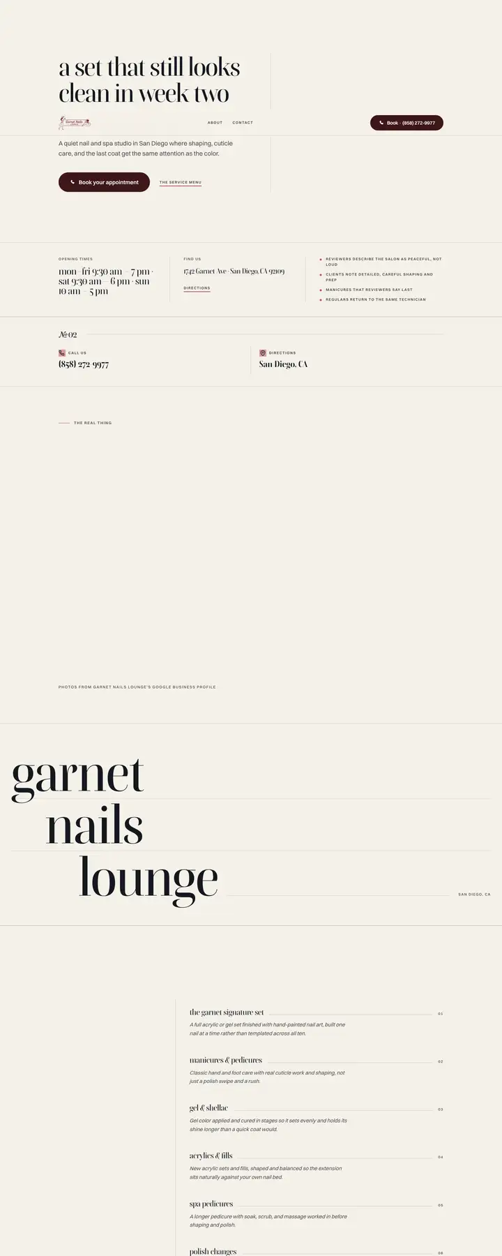 Free preview of a website for Garnet Nails Lounge, built by Ready StoreFront (not affiliated)