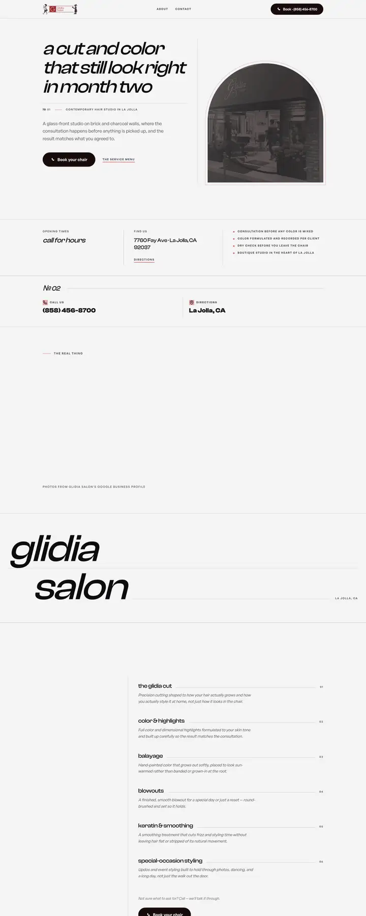 Free preview of a website for Glidia Salon, built by Ready StoreFront (not affiliated)