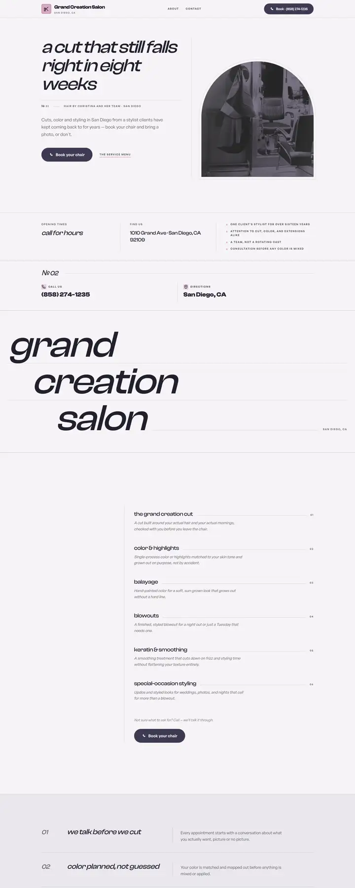 Free preview of a website for Grand Creation Salon, built by Ready StoreFront (not affiliated)