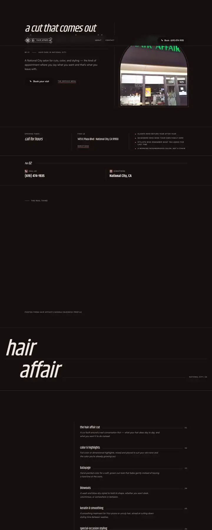 Free preview of a website for Hair Affair, built by Ready StoreFront (not affiliated)